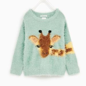 Zara Kids Faux Fur Sweater with Giraffe Motif